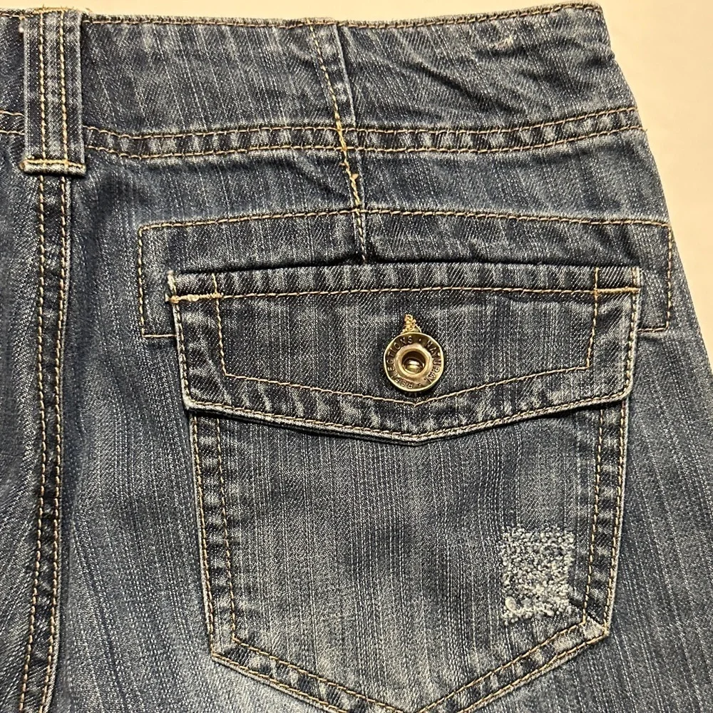 Natural Reflections distressed Blue Denim cargo Bermuda long Jean Shorts size 2